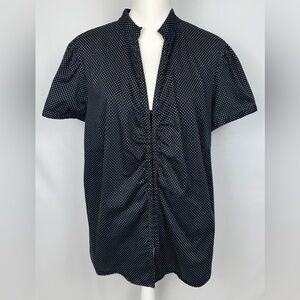 Alfani Woman Blouse Puff Sleeves Short Sleeves Black White Polka Dot Size 20W